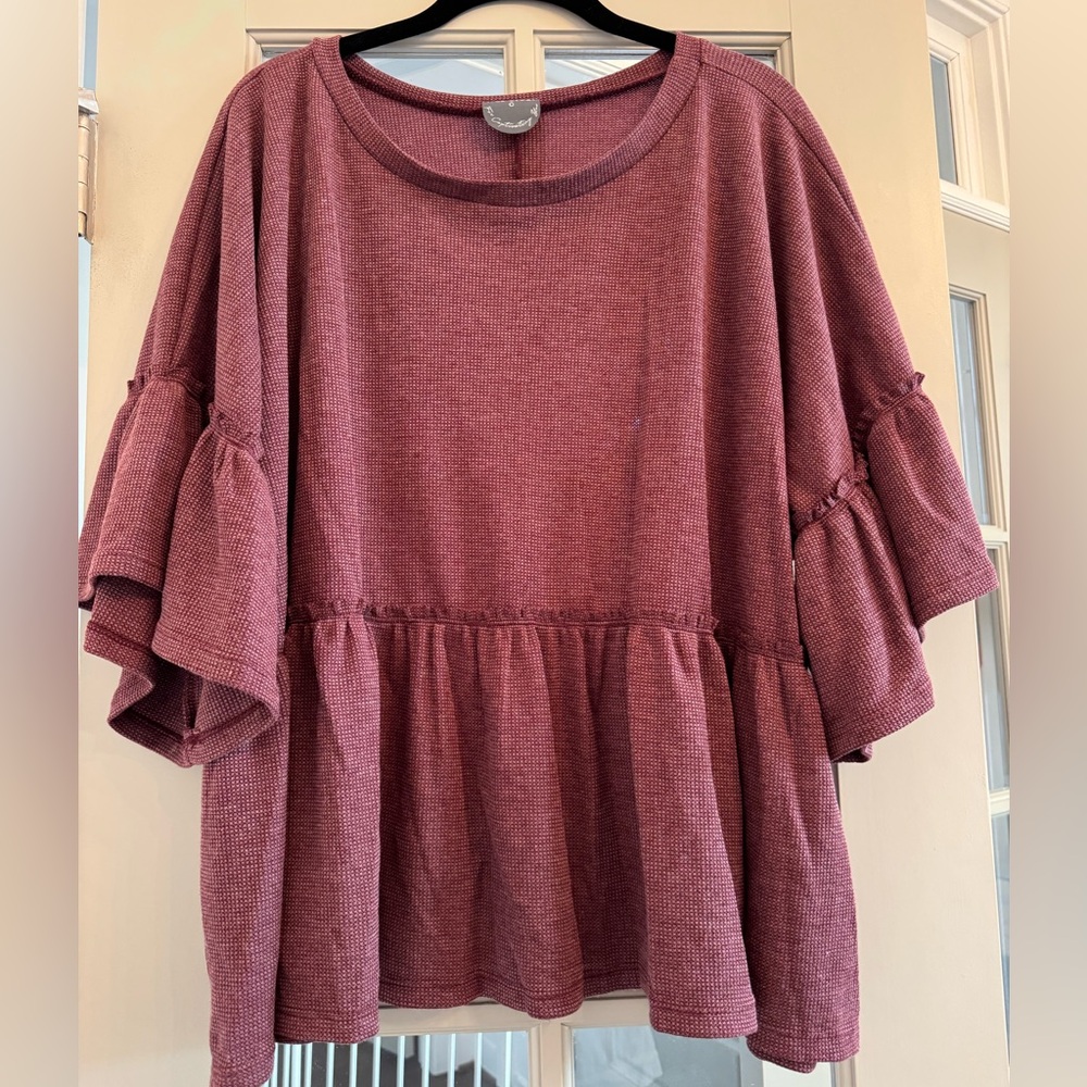 ARULA Dusty Rose Ruffle Sleeve Blouse